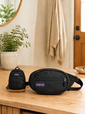 JanSport Mini Backpack & Waist Pack Black 2-Piece Bag Bundle